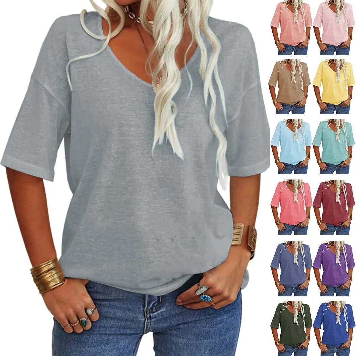 PiePieBuy Women's Women Soft V Neck Tshirt Half Sleeve Lightweight Solid Color Loose Fit Minimalist Top  Casual Comfortable Simple Womenswear shirts, Women's Clothes, Clothes For Women