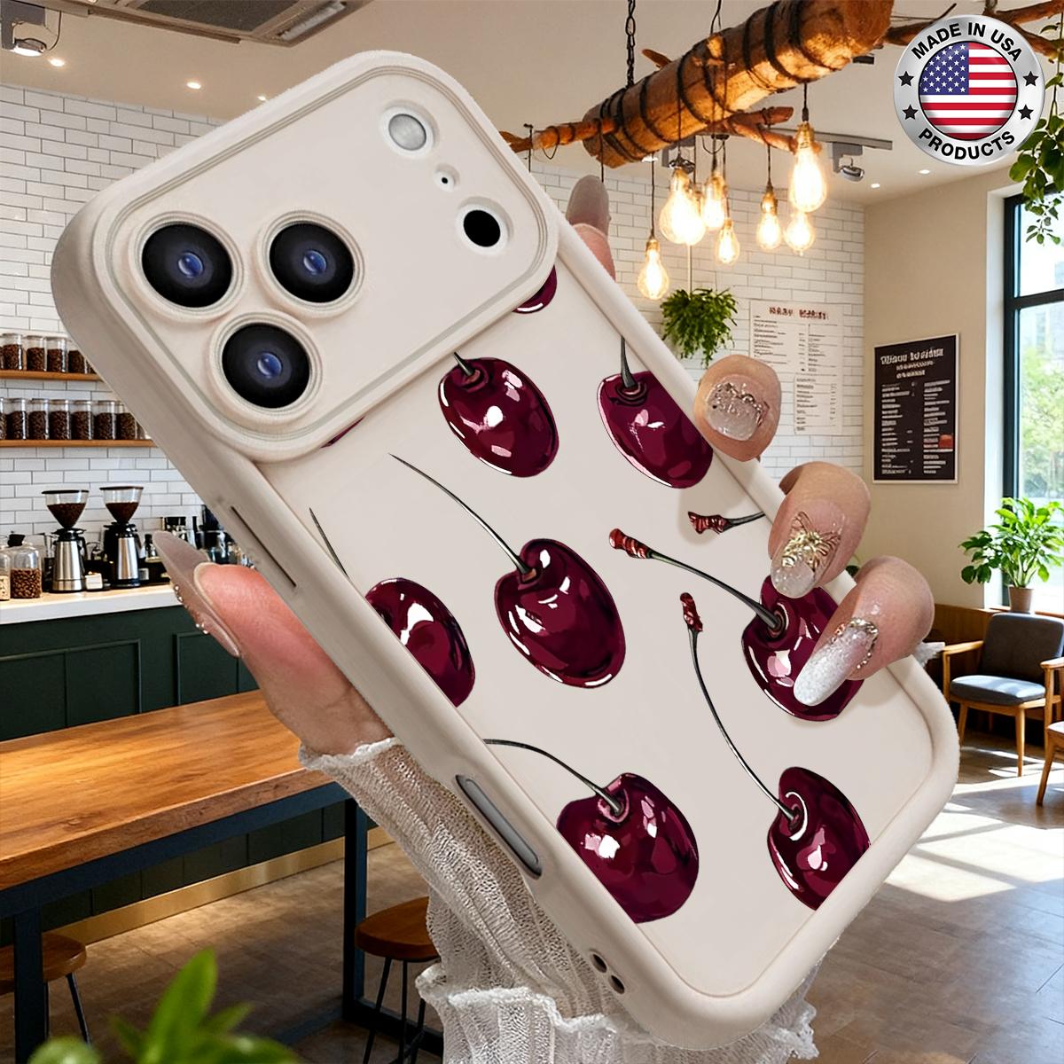 Cute Cherry Fruit Pattern Aesthetic Case for iPhone 17 16 15 14 Pro Max 13 12 11 XR XS Plus Air Slim Lightweight Shockproof Anti Drop Protective Durable TPU Cover