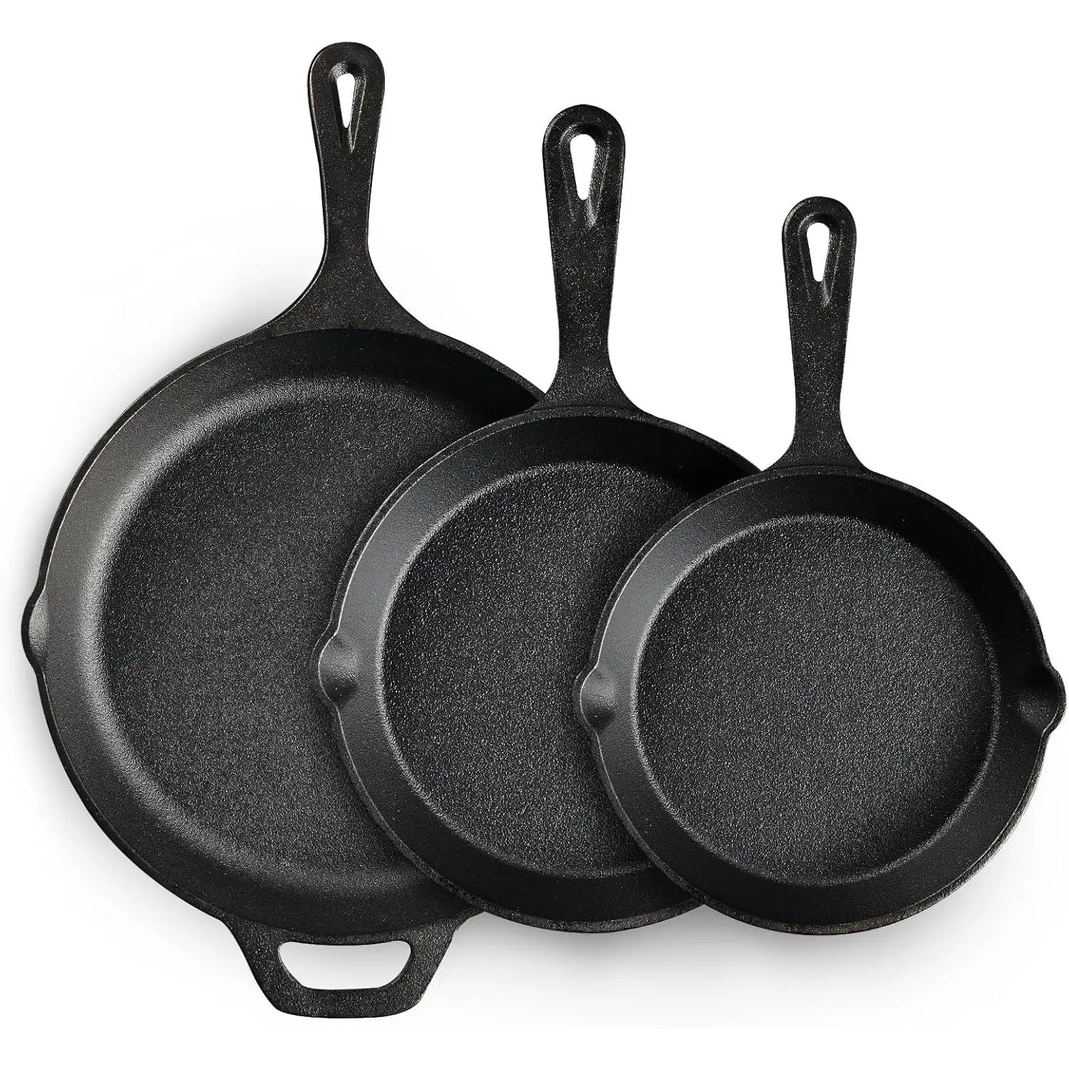 Cast Iron Skillet 3-Piece Set, Heavy-Duty Professional Restaurant Chef Quality Pre-Seasoned Pan Cookware Set, 6", 8", 10" Pans For Frying, Saute, Cooking, Use Indoor/Outdoor, Oven, Grill