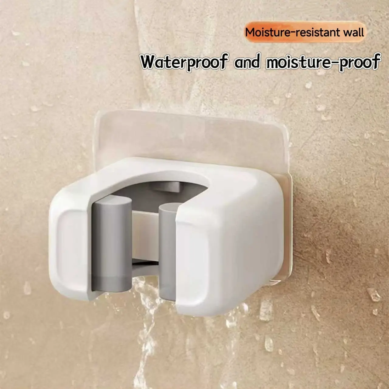2 Pcs Wall Mounted Mop & Broom Holder – No-drill adhesive storage clips with strong grip for mops, brooms and cleaning tools. Space-saving plastic organizer for kitchen, bathroom, laundry room, easy installation, Quick setup