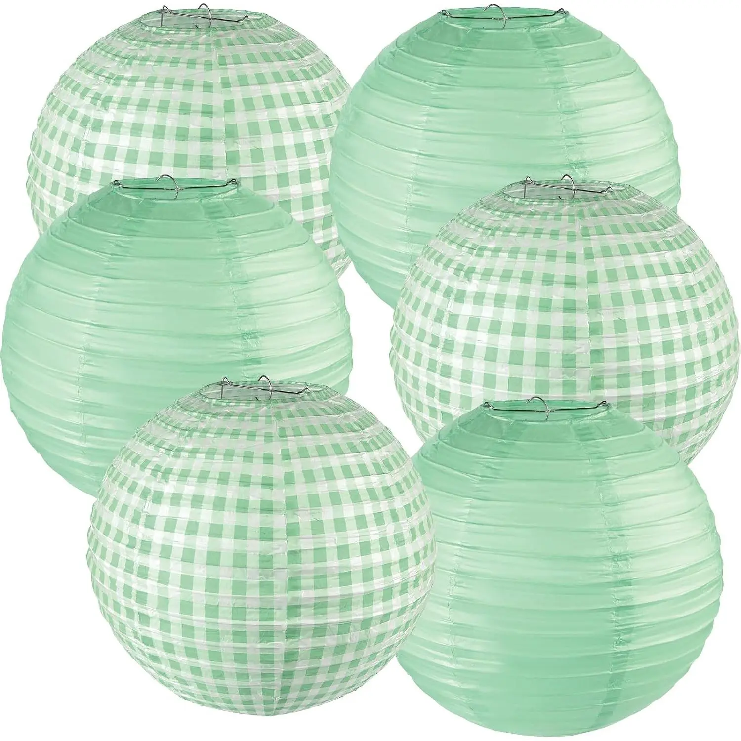 6 count Sage Green Paper Lanterns for Sage Party Decorations Green and White Checkered   Lanterns for Wedding Birthday Party Engagement Picnic  Showers Supplies(12Inch)