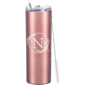 Personalized Tumbler Cup with Initials.Cup with Letter N 20oz Skinny Tumbler.Personalized Travel Monogram Letter Coffee Mug Gifts.Custom Initial Tumbler gifts  Women Birthday Christmas.