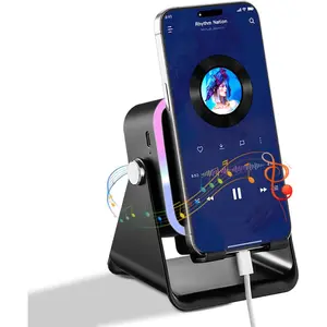 Wireless Induction Speaker 5-in-1 Bluetooth Speaker with Phone Holder, Surround Sound, 3500mAh, 8 RGB Ambient Lights, 360 °   Adjustable Stand, Holder for iPhone/Android/iPad Gifts for Men Women (Black)