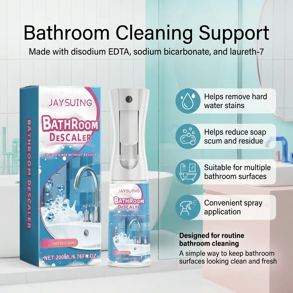 Shower Descaler Cleaner Spray, Multi-Purpose Bathroom Cleaner for Shower Glass, Ceramic Tile, Bathtub, Sink, Toilet Surface, Grout, Limescale, Soap Scum, Water Spots, Stains, Dirt, Bathroom Surface Care and Daily Home Cleaning Use