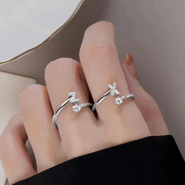 Silver Initial Rings for Women Non Tarnish Dainty Stackable Rings for Women Trendy Adjustable Capital Letter Cubic Zirconia Thumb Pinky Ring Unique Cute Open Birthday Gift Jewelry