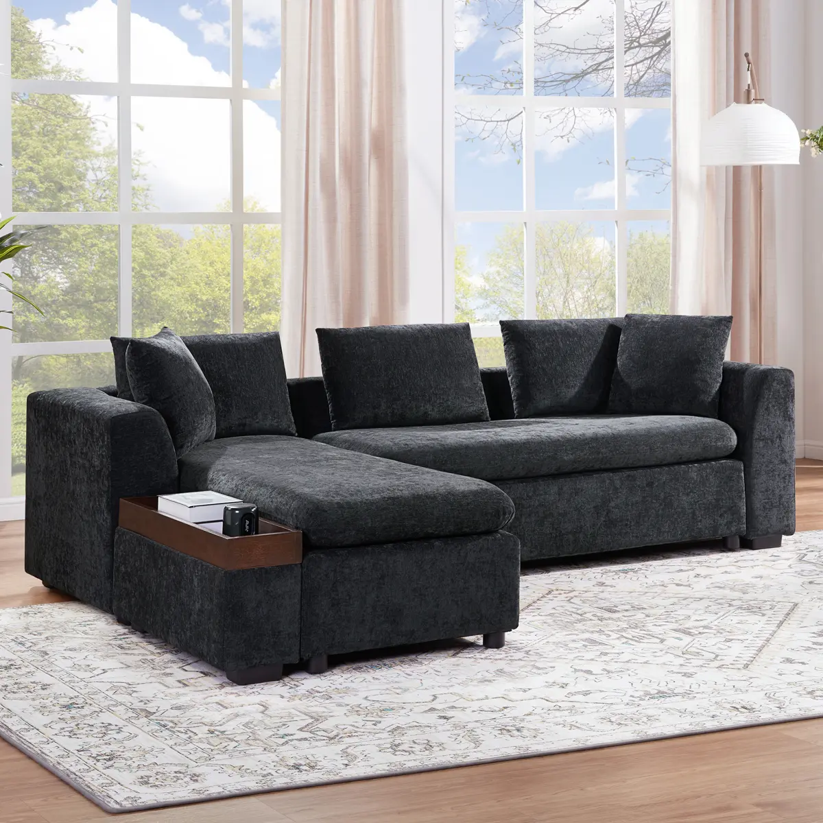 [Bellemave] Sectional Sofa 93.7" L-shaped Sofa Upholstered Sofa Couch with Wooden Storage Compartment for Living Room