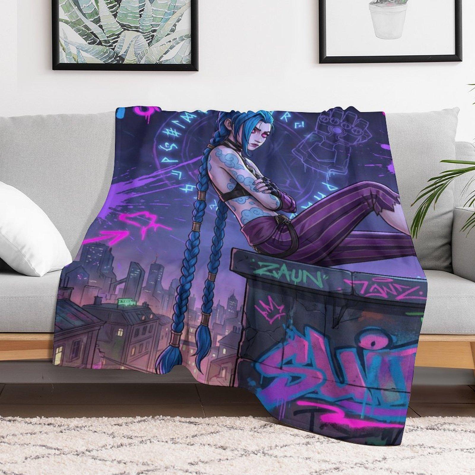 Jinx "City of Shimmer" Zaun Graffiti Throw Blanket — *Arcane* Themed | Soft & Cozy | An Esports Throw Blanket Crafted Exclusively for Fans | A Perfect Gift for Gaming Girls