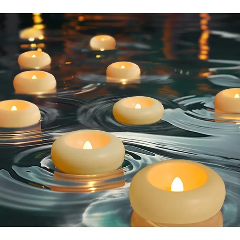 floating waterproof flameless floating led candle lights flickering romantic wedding decorations water floating pool lights light up when wet