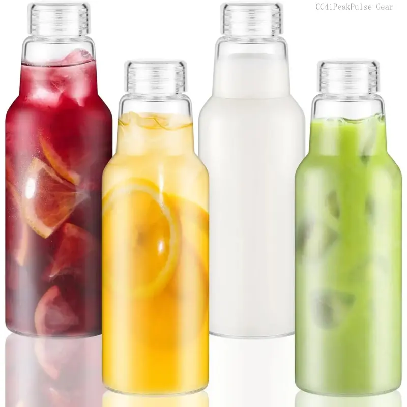 34 Oz Glass Juice Bottles with , Glass Bottles, , Borosilicate Glass for Juicing, Smoothies, Infused Water, Beverage Storage, Shaker Bottles (1/2/4 Pack)CC41PeakPulse Gear