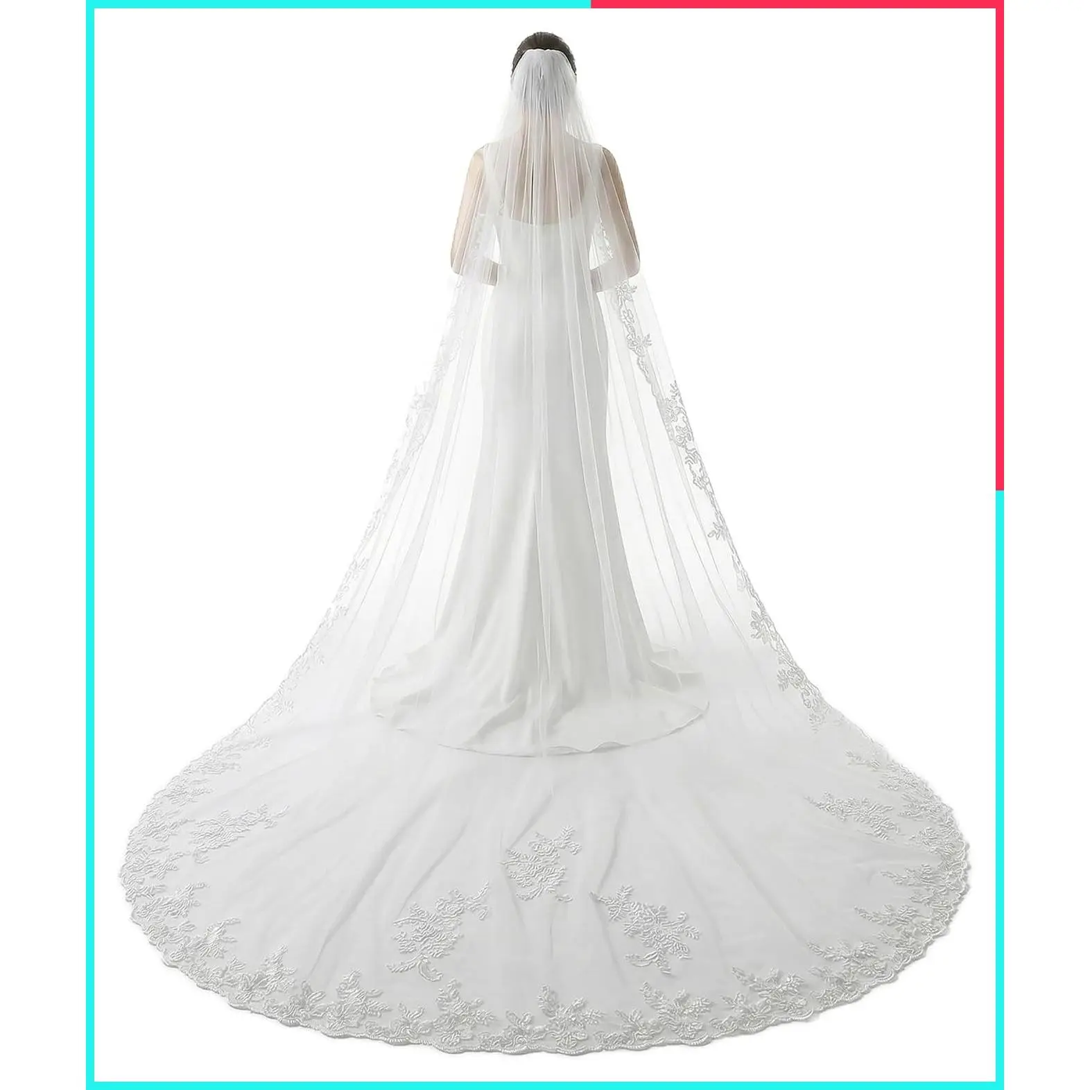 118-Inch Single-Tier Cathedral Wedding Veil with Metal Comb, White Soft Tulle, Minimalist Cut Edge, Multiple Width Options, Long Bridal Veil for Bride, Church Ceremony and Wedding Photos
