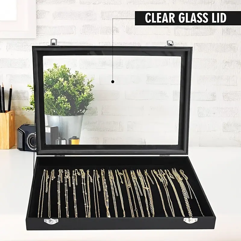 Kyphirel Jewelry Organizer Box, 20 Necklace Hooks, 100 Ring Slots, 4 Earring Racks, Transparent Lid, Perfect Gift for Holidays