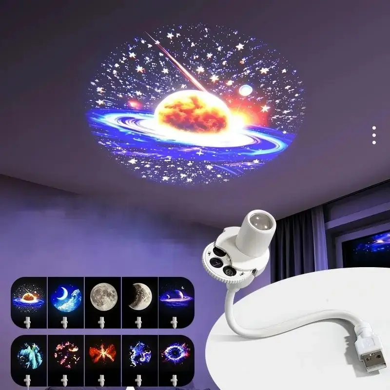 LED Starry Galaxy Projector Lamp, USB Night Light, LED Nightlight, Atmosphere Night Light, 360 Degree Rotatable, Multiple Galaxies, Room Decor, Gift Idea