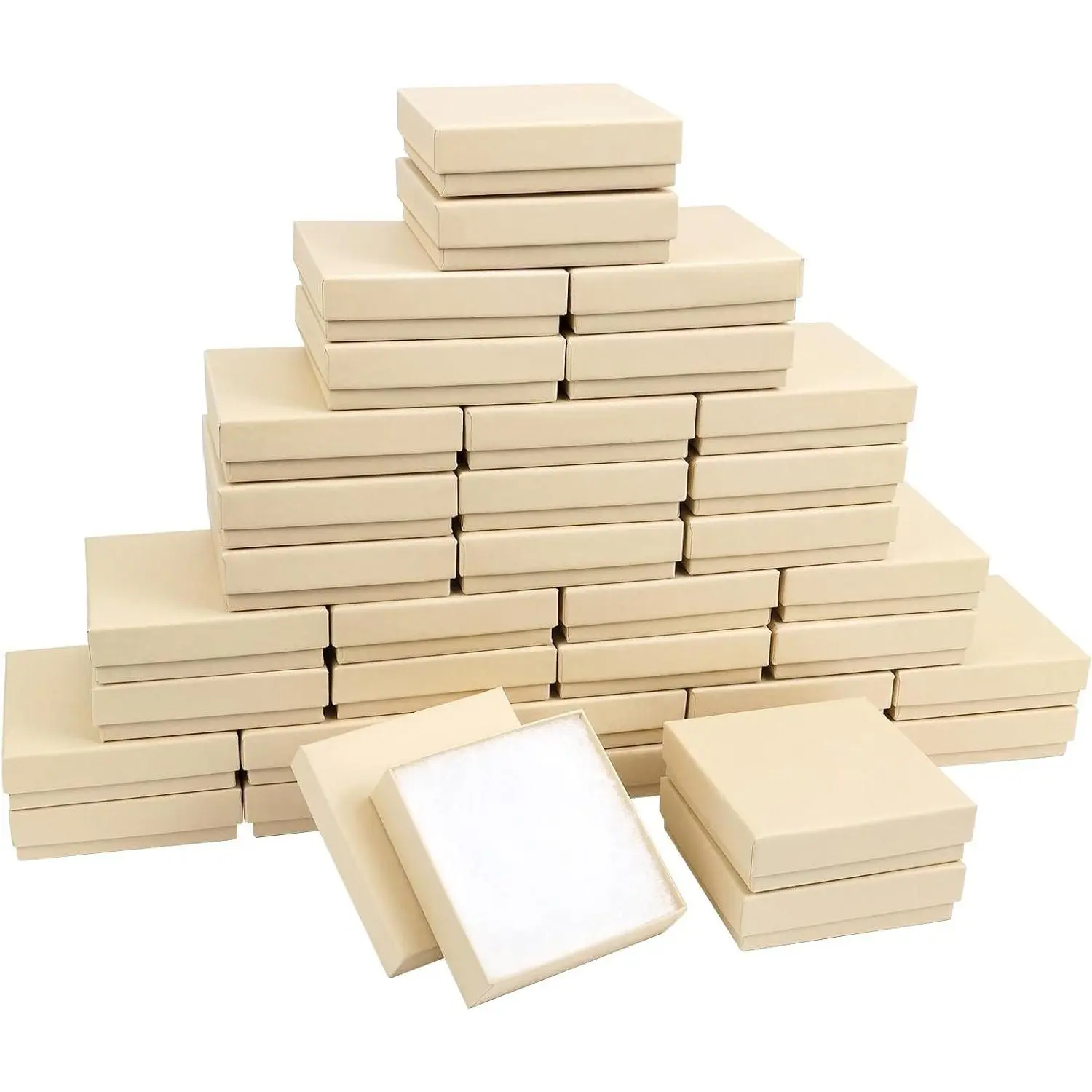 40 Pack Brown Cardboard Jewelry Gift Boxes 3.5x3.5x1 Inch, Cotton Filled Small Jewelry Boxes with Lids for Necklace Ring Bracelet Earring DisplayGift