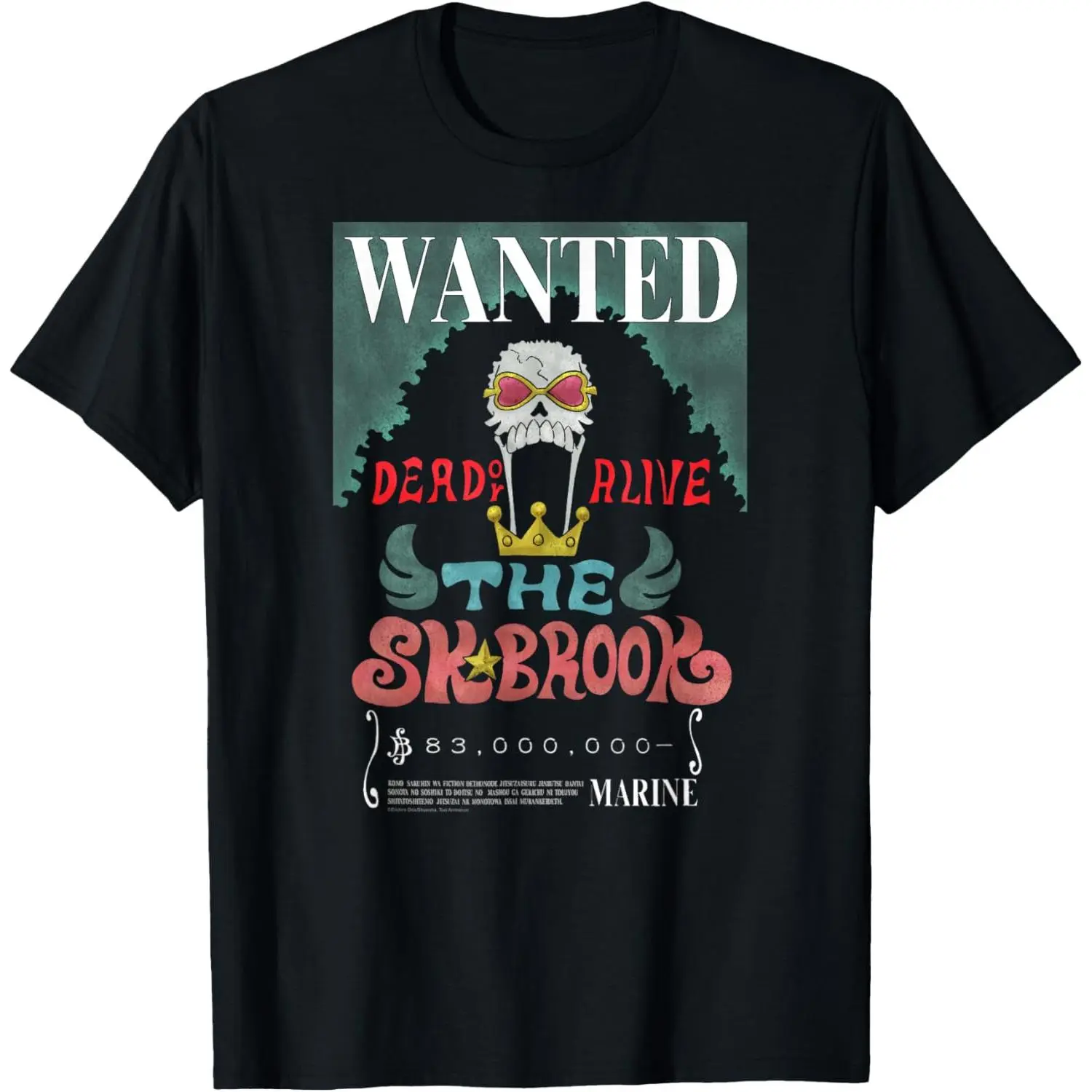 One Piece Anime Soul King Brook Wanted Poster T-Shirt, Costumes, Cargo