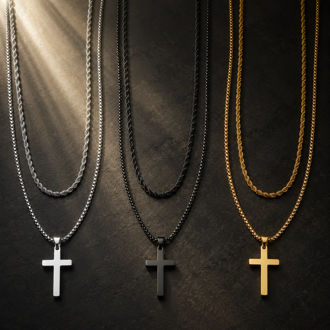 304L Stainless Steel Cross Pendant Necklace Unisex Golden, Black, Silvery Retro Cross Pendant Adjustable Cuban Twist Chain Stackable Jewelry Gifts Cross Chain Necklaces for Men Women