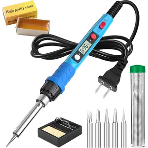 Iron Kit, 80W 110V Digital Solder Iron Pen with Ceramic Heater, Portable Welding Tools with 5pcs Tips, Stand, Solders Wire, Sponge, Paste, for Repairs,