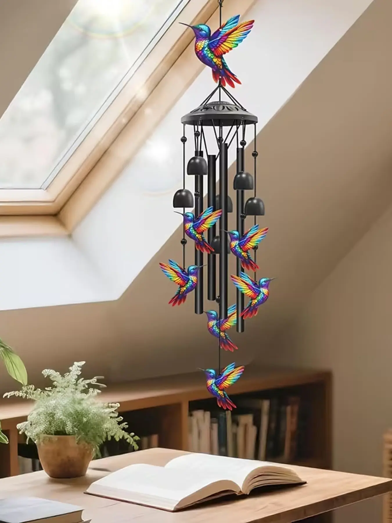 36-Inch Outdoor Hummingbird Wind Chime, Metal, Garden Pavilion Decoration, Durable, Gift for Men Women, with Greeting Card