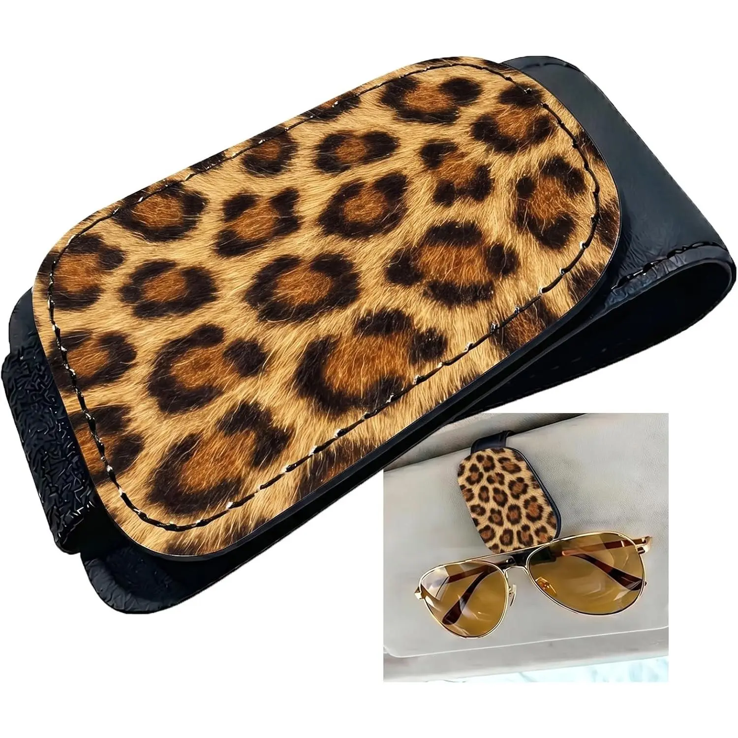 Leopard Print  Sunglasses Holder   Visor Accessories |   Accessories Leather Glasses Clip for Sun Visor Eyeglass Hanger Organizer for Women and Men Gifts Decor