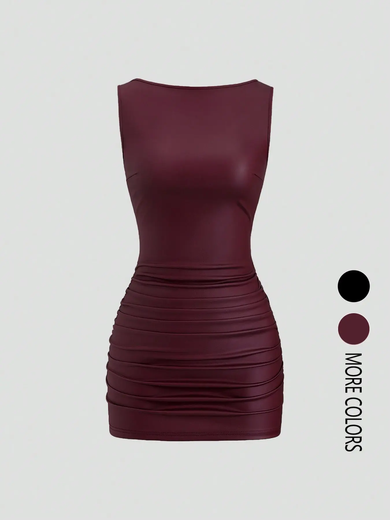 Women's solid color chic elegant slim-fit sleeveless pleated faux leather dress, pleated design, fits the body shape, elastic waist, sexy midi dress, Bodycon Sleeveless Dress, Evening Party Dresses
