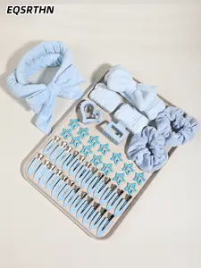 46/45/19/15-piece set blue headdress combination non-thermal curling stick square love grip bow hairband water drop clip hairband bow hairband star bangs clip suede hairband wash makeup bangs clip full set of daily styling Joker set