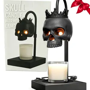 Skull Candle Warmer Lamp,Crown Goth Table Lamp Candle Warmer with Timer & Dimmer *Candles NOT Included – gothic decor, Adjustable Height, 2 Light Bulbs，Skull Candle Warmer Lamp Black Matte, Skull Decor- Lamps for Spooky Home & Witchy Gifts