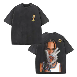 Retro Jalen Brunson "Burner On The Wrist" Knicks Dual-Sided Championship Trophy Portrait Edition Washed Black T-Shirt, Unisex Oversized Heavyweight Cotton Streetwear Top, Ideal Gift for Knicks & Basketball Fans