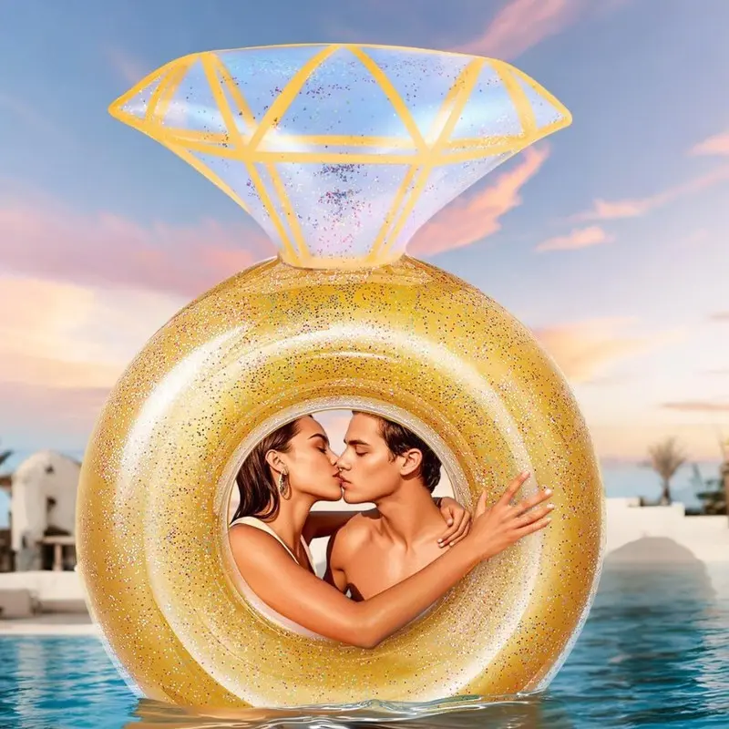 PVC Diamond Sequin Inflatable Swim Ring for Valentine's Day and Wedding Party Decoration.