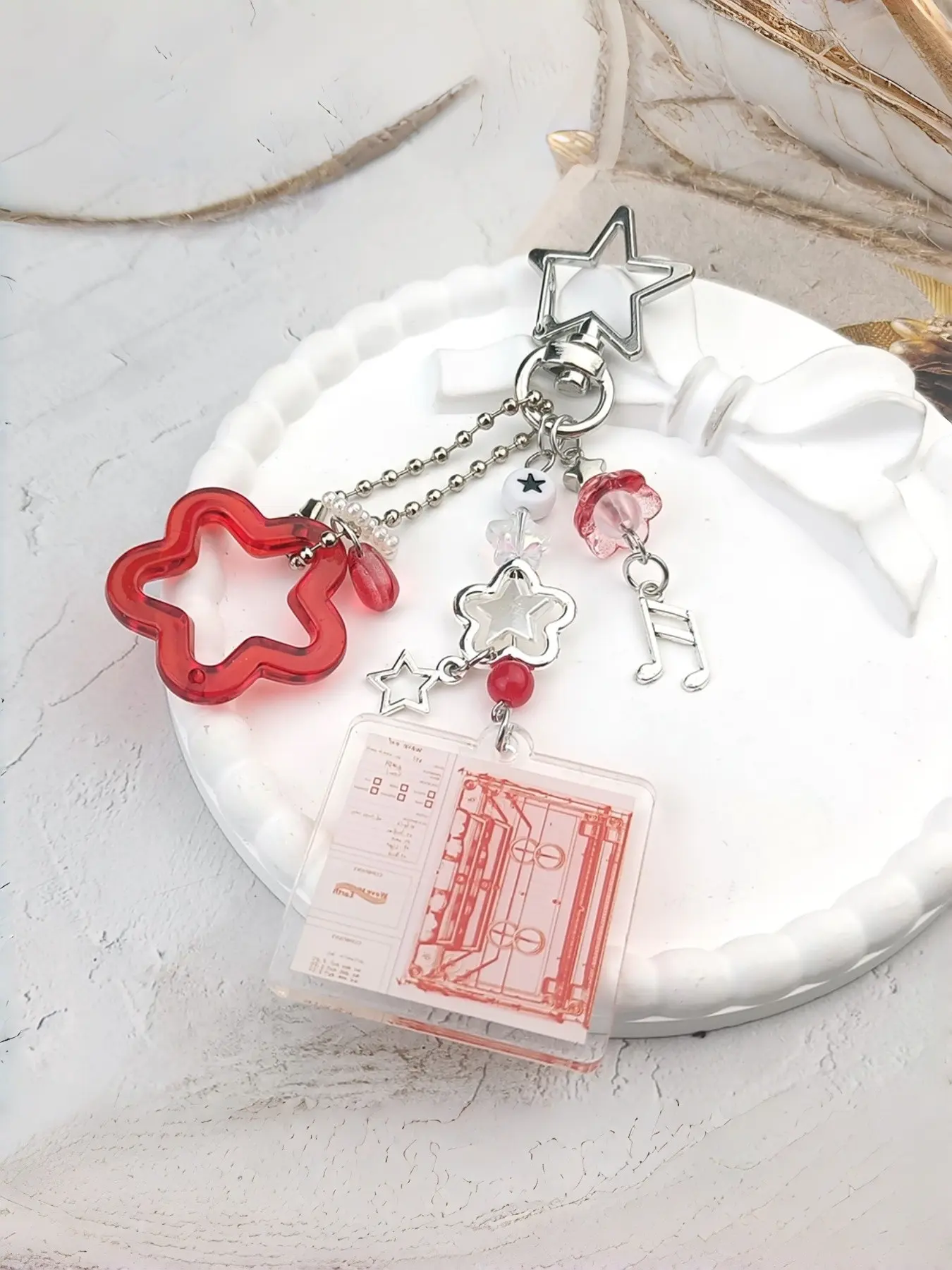 Unique Music Theme Couple Keychain, Aesthetic Keychain, Fresh Style, Blue Color Options, Multiple Charms Bell Star Note, Perfect for Couples and Friends