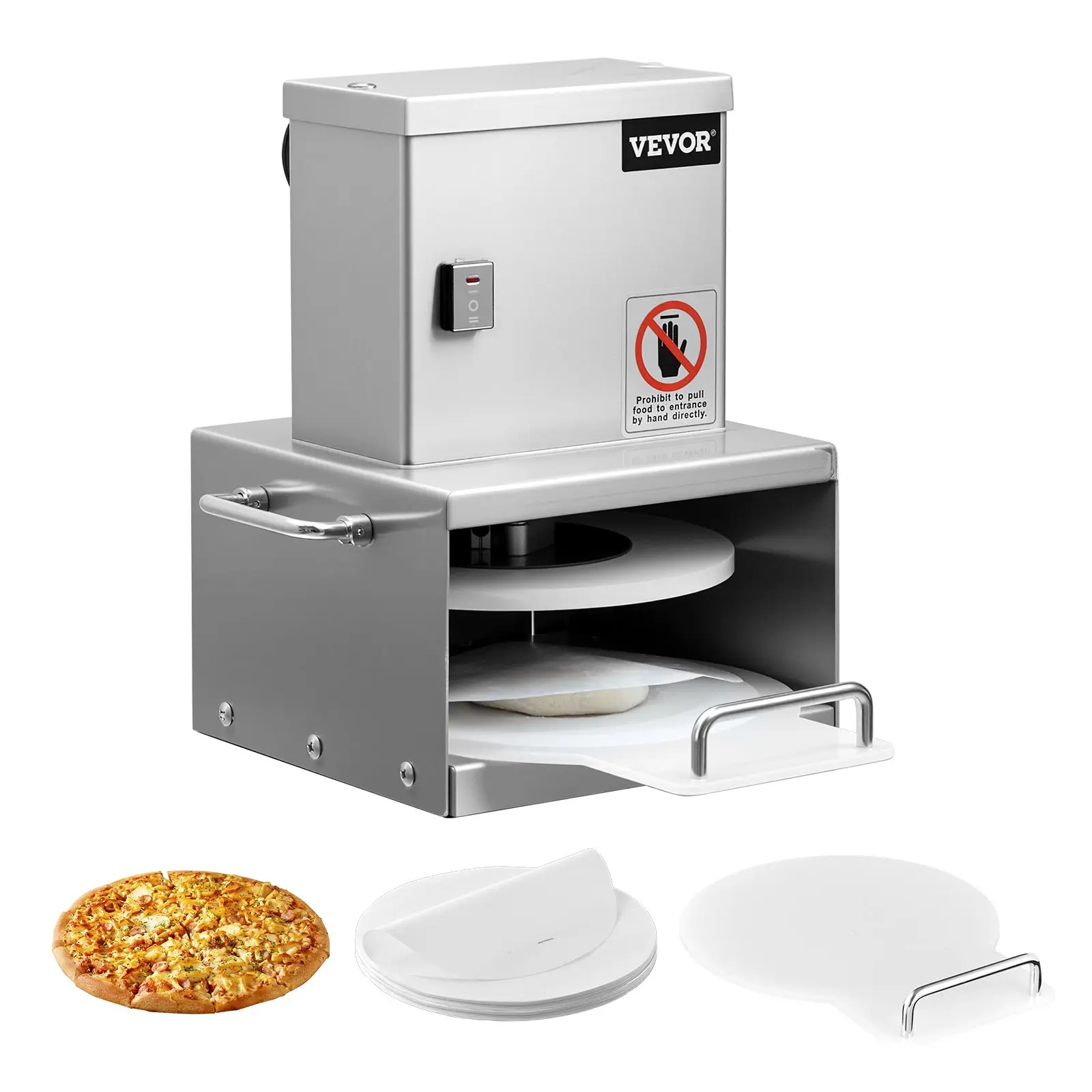 VEVOR Automatic Stainless Steel Electric Pizza Dough Press Machine, 6-in Round Plate, Solid Metal Bread Presser, Adjustable Thickness Commercial Forming Machine, with 100 Pcs Parchment Paper (All Seasons Use)
