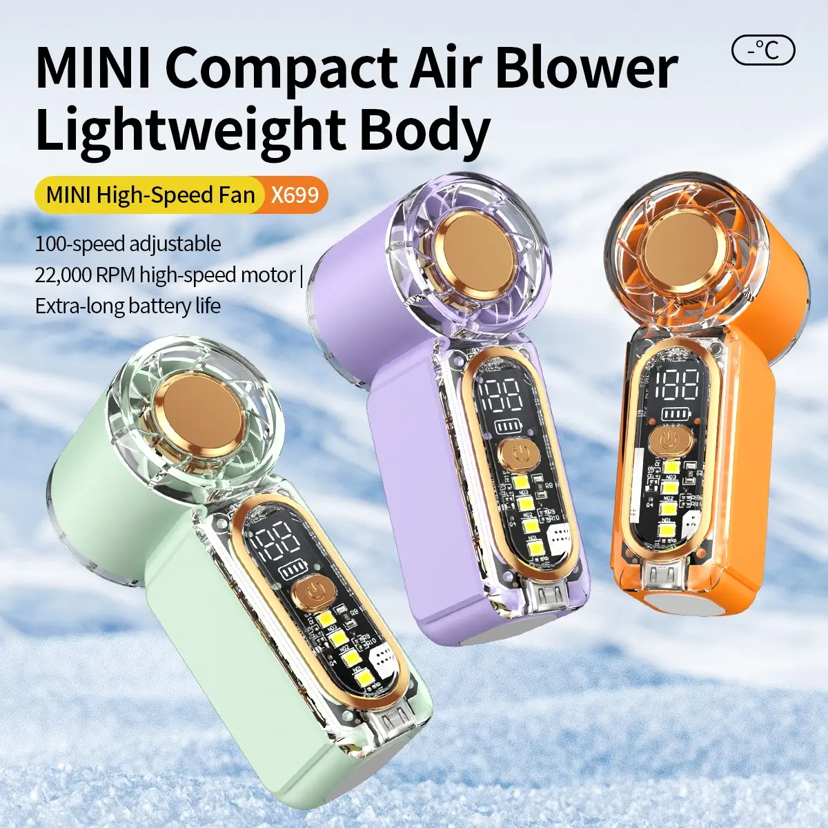 Mini Turbo Fan for Everyone – 107g Pocket-Sized 8.9cm Lipstick Compact – 22000 RPM 13.5m/s Hurricane Wind – 120° Wide Cooling with 100-Speed Adjustable – USB-C Fast Charge Quiet Handheld Fan for Family, Elderly, Kids, Commute, Office, Outdoor
