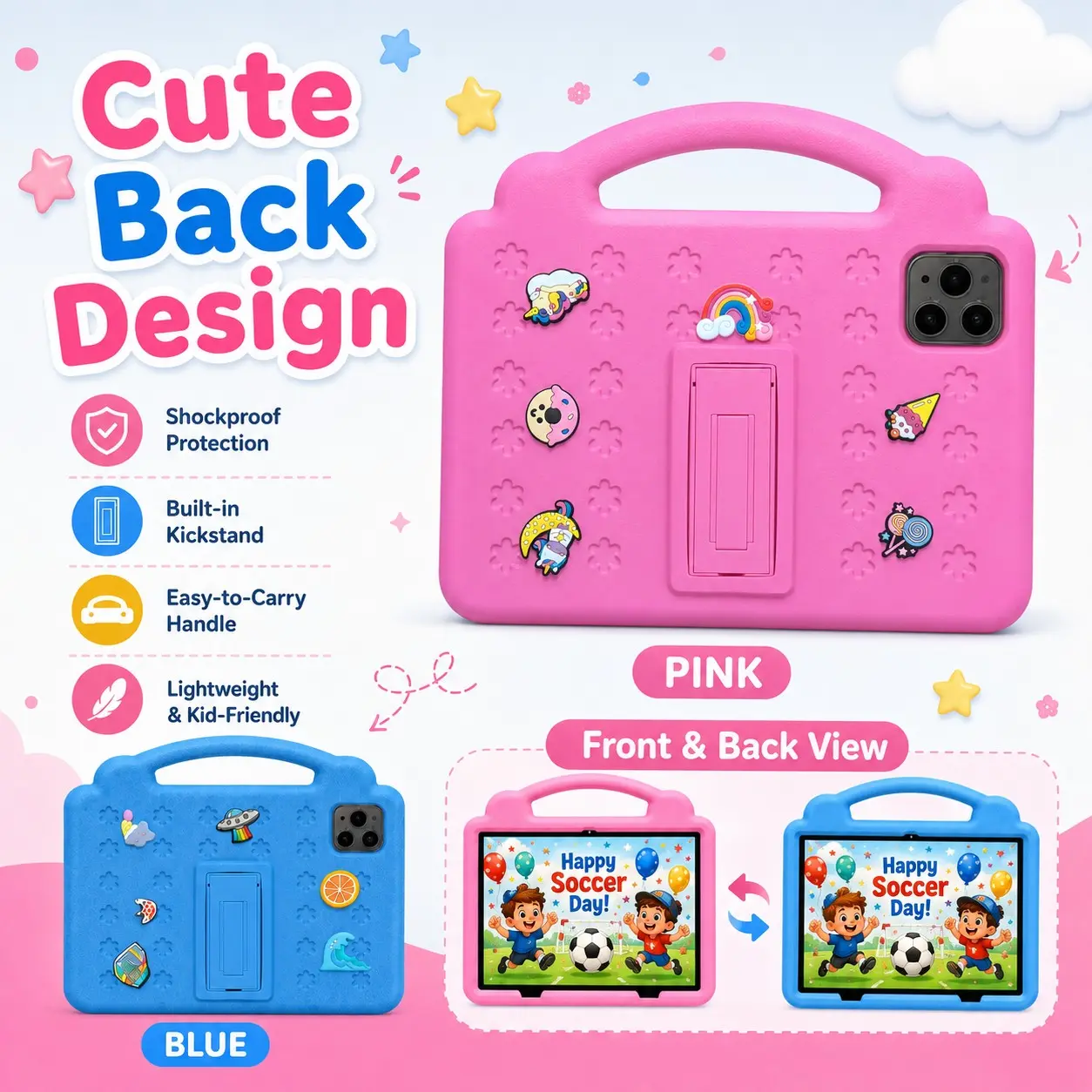 10.1 Inch Kids Tablet, 4GB RAM 64GB ROM, Android 12, Dual Camera, Kid-Proof Case with Handle, WiFi Learning Tablet for Toddlers, Holiday Gift