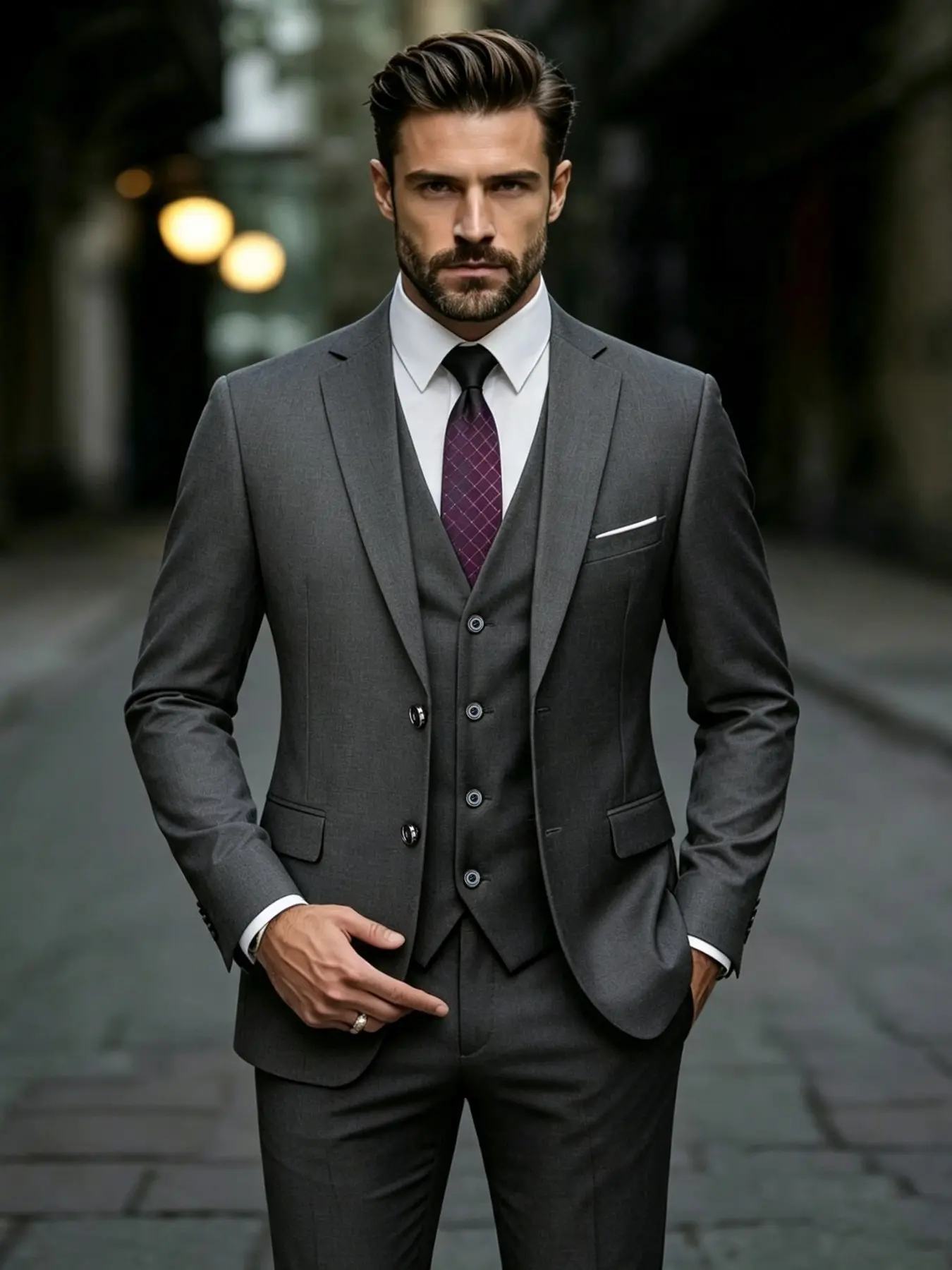 Men's Luxury Wedding Suit, Fashion Slim Fit Solid Color Business Office Suit Three Piece Set, Jacket + Pants + Vest, Perfect for Grooms