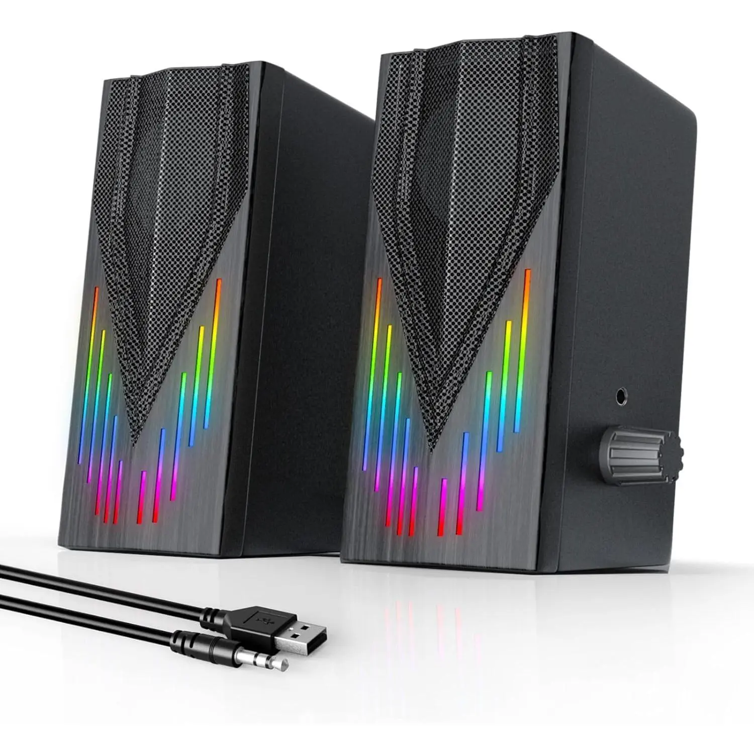 Speakers with 6 Colorful RGB Lights,USB  3.5mm Aux with Loud Stereo Sound,Headphone-in for Desktop,PC/Laptop/Tablet Phone