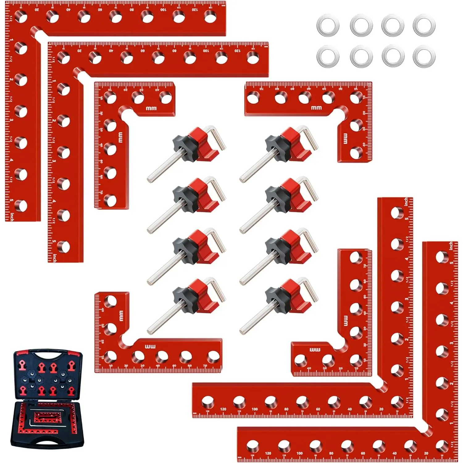 8Pcs Corner Clamps for Woodworking (4x5.5"& 4x3.14") With Box.| 90 degree angle Aluminum Alloy Clamp, Positioning Square for Frame, Cabinets, Drawers,Box, for Dad.