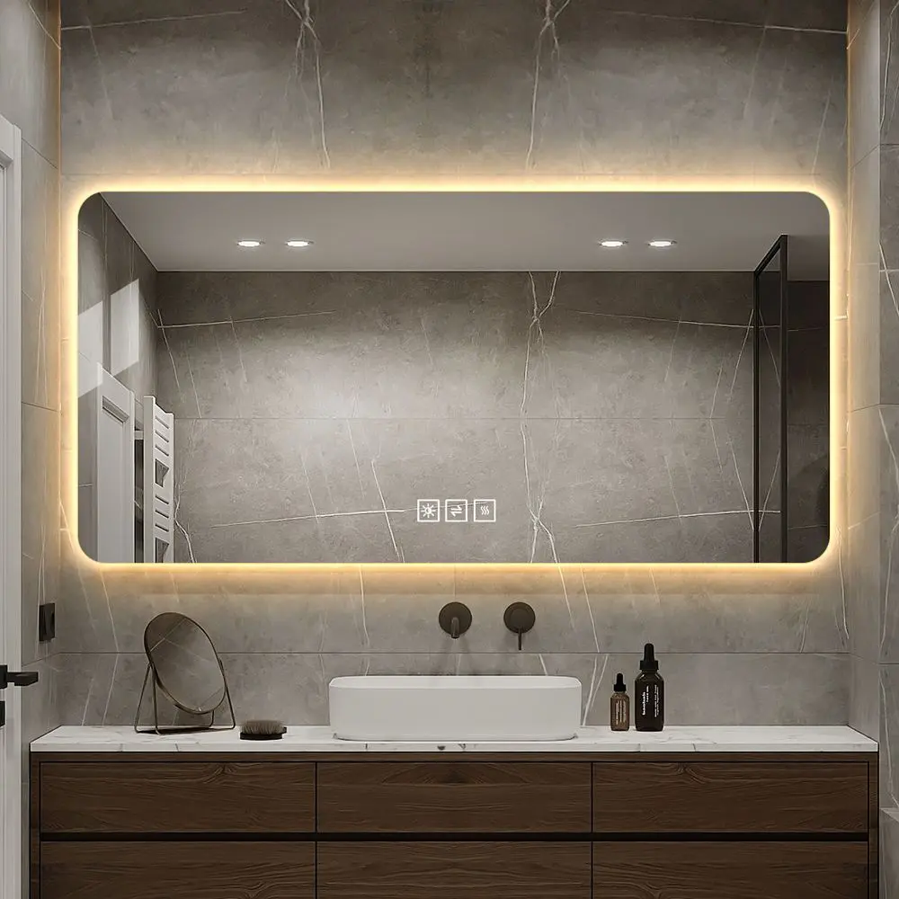 48 x 24 Inch LED Bathroom Mirror with Lights, Anti-Fog Vanity Mirror, Backlit & Front Lit Wall Mirror, 3-Color Dimmable Lighting, Corrosion-Resistant HD Silver Mirror, One-Touch Defogger, Memory Function, Modern Bathroom Vanity Mirror for Bedroom Restroom