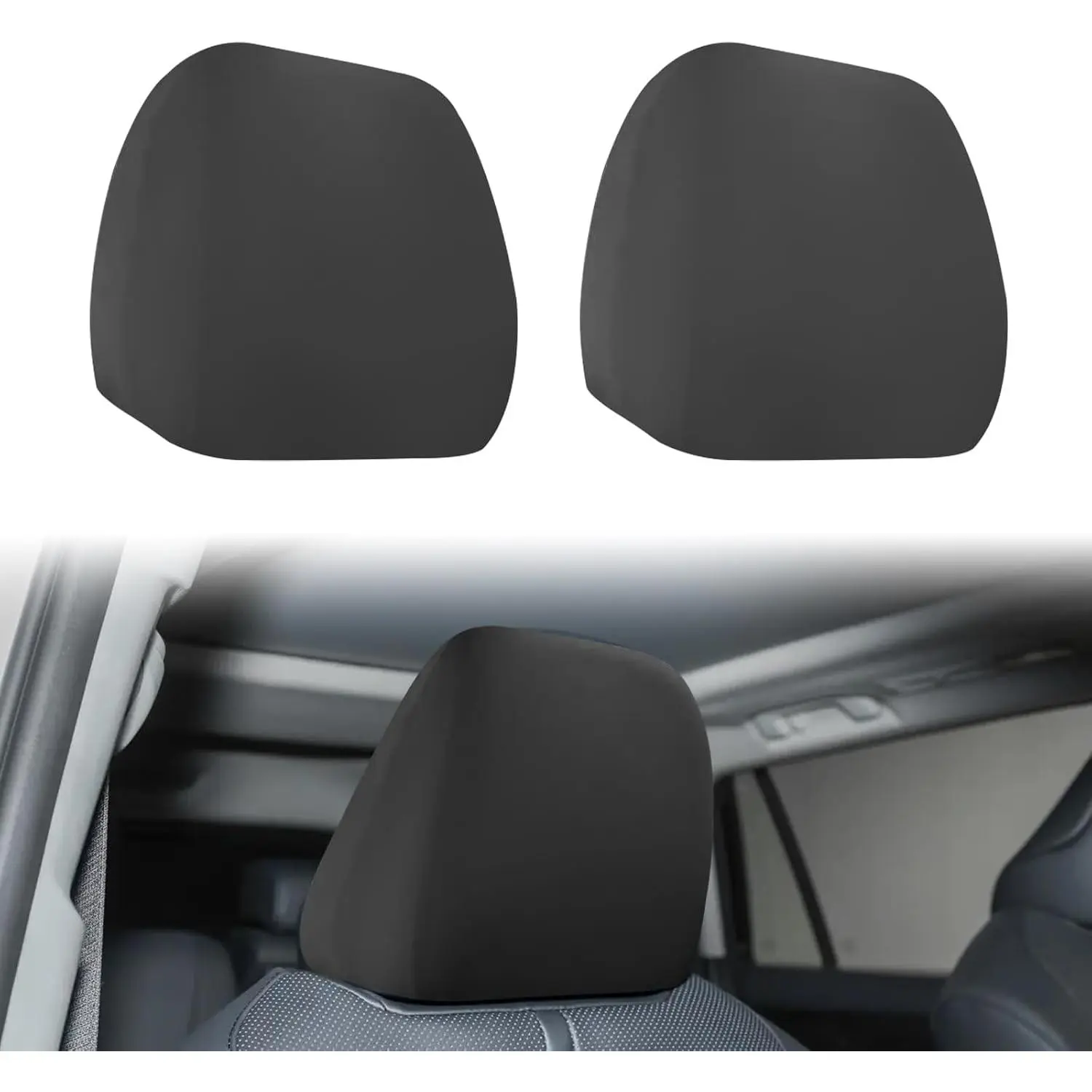 2-Piece Synthetic Soft Breathable Comfortable Fabric Car Seat Headrest Cover Set - Wrap-On, Heat-Protection, Anti-Dirty, Fits Headrests, Decorative Car Interior Accessory (Black)