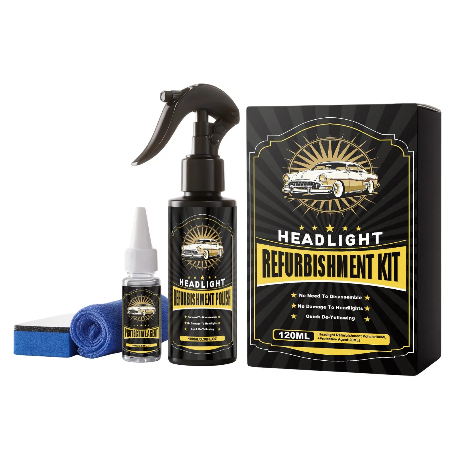 Car Headlight Care Kit, Renovation Polishing Cleaning, High Quality Polish, Surface Protection, Enhanced Lighting, Clear Vision, Automotive Accessories