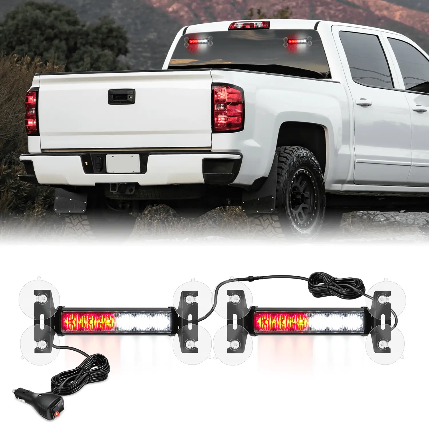 Nilight 12LED Emergency Strobe Traffic Advisor Light Bar 2 in 1 Red White Dash Safety Flashing Lights Front/Rear Windshield Construction Lights for Trucks Cars Plow Police Firefighter Vehicles