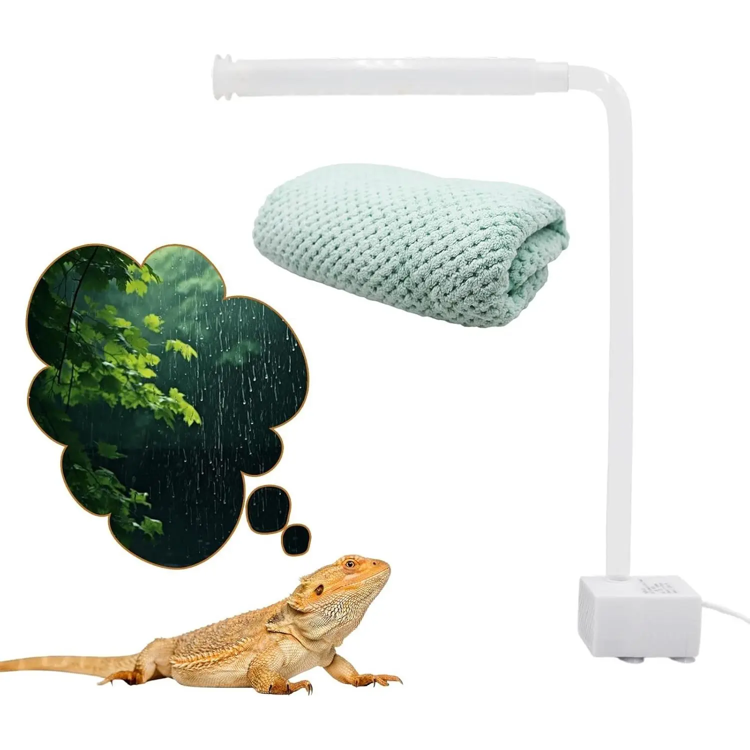 USB-Powered Reptile Shower Kit with Waterfall Fountain & Plush Towel - Bathing Essentials for Bearded Dragons, Frogs & Small Pets