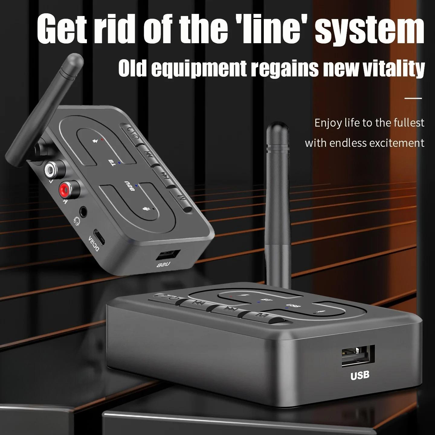 Bluetooth 6.0 Audio Receiver 3.5mm AUX RCA With Mic HIFI Stereo Wireless Adapter Support USB U-Disk For Car Speaker Amp