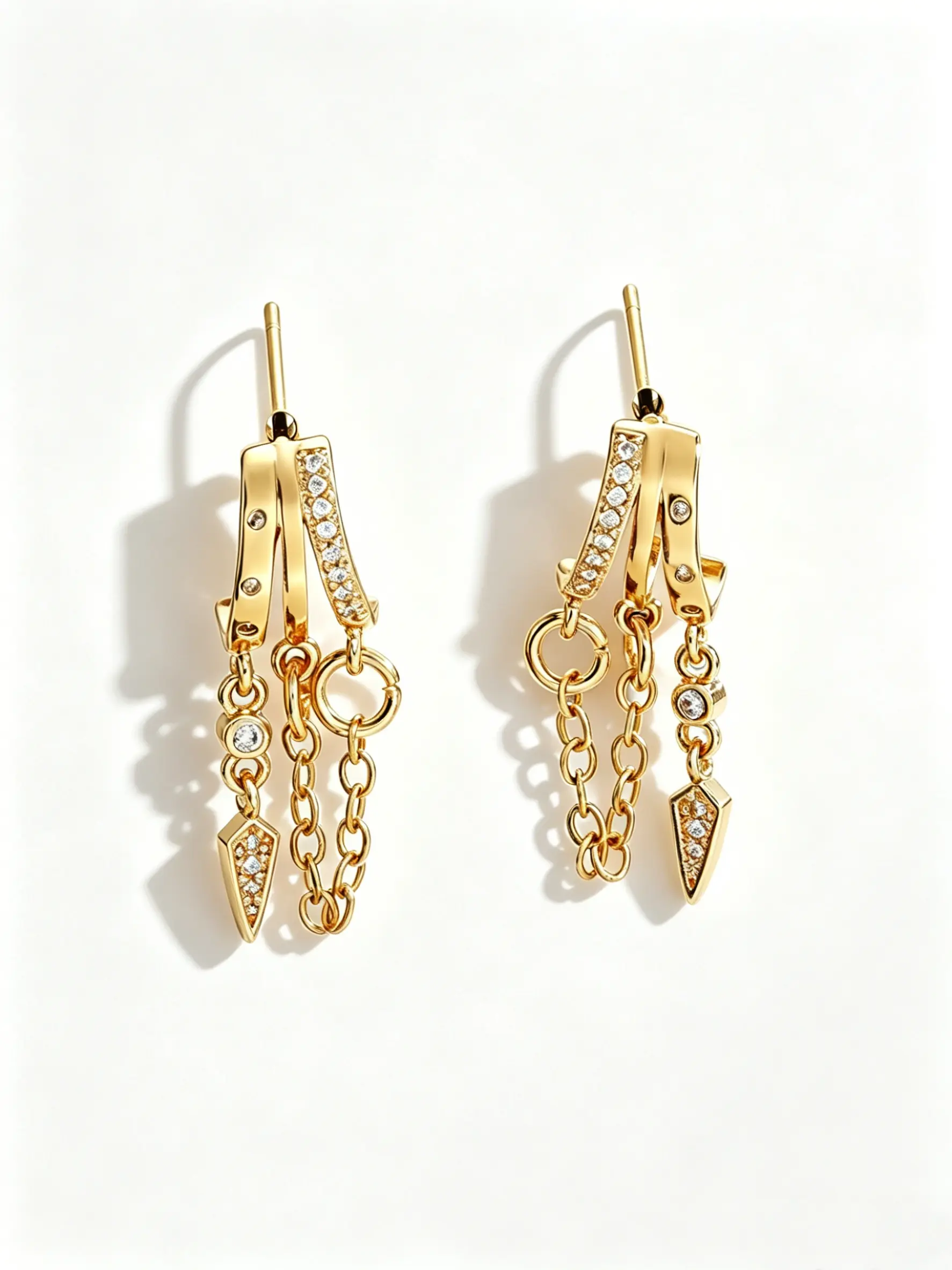1pair Summer Collection Edgy Punk 14K Gold Plated Brass Multi Hoop Earrings with Cubic Zirconia Chain Tassel Arrowhead Pendants, Trendy Fake Piercing Ear Stack Jewelry Gift for Women Girls Date Night Mob Wife Viral Aesthetic
