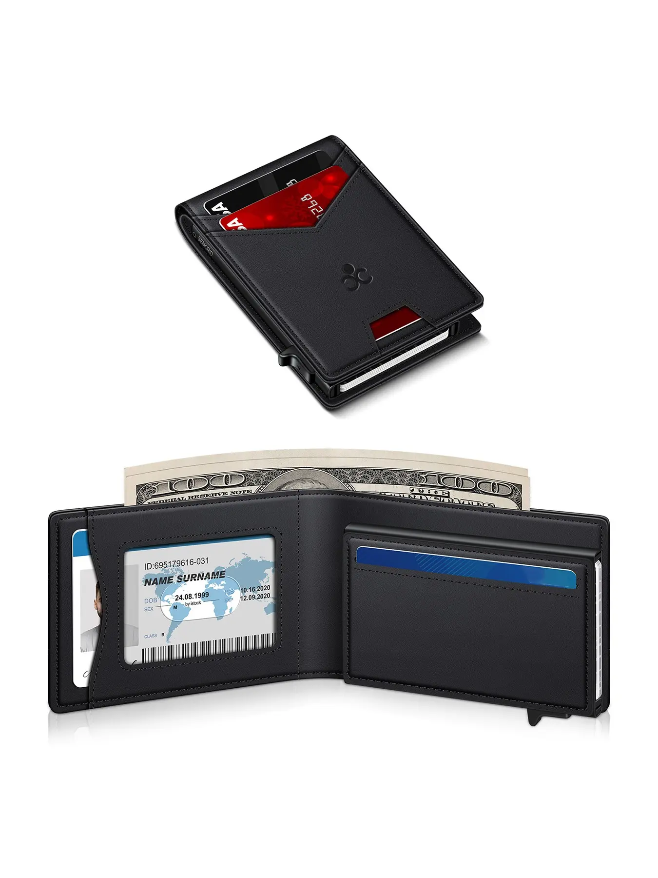 Men's Ultra-Thin Wallet with Money Clip & ID Window, RFID Blocking Aluminum Business Card Holder, Credit Card Organizer, Fits 9-13 Cards, All Seasons
