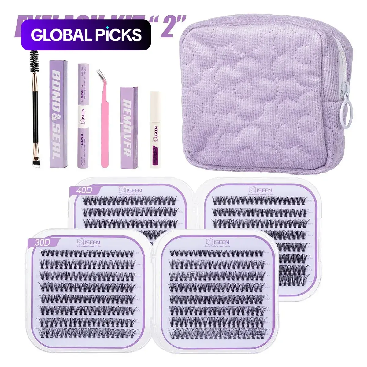 False Eyelashes Kit, High Quality Eyelashes, Best Lash Clusters, DIY Eyelash Extensions Set, Eyelash Extension Supplies with 8-18 mm Mixed-Length Lash Clusters, Bond and Seal, Brush, Tweezers and Makeup Bag, Eye Makeup Accessories, Cosmetic #GLOBAL PICKS