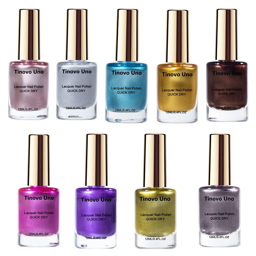 Tinovo Uno 9-Piece Set of Metallic Nail Polish with a Mirror Finish, No-Bake Quick-Dry Formula, Chrome Effect, Long-Lasting and Convenient, Dries Naturally