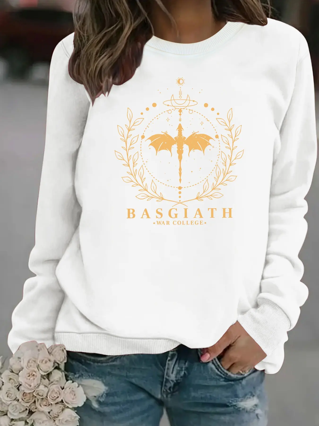 Women's Casual Round Neck Fleece Sweatshirt, Basquiat War College Fourth Battalion Graphic, Four-Season Fashion