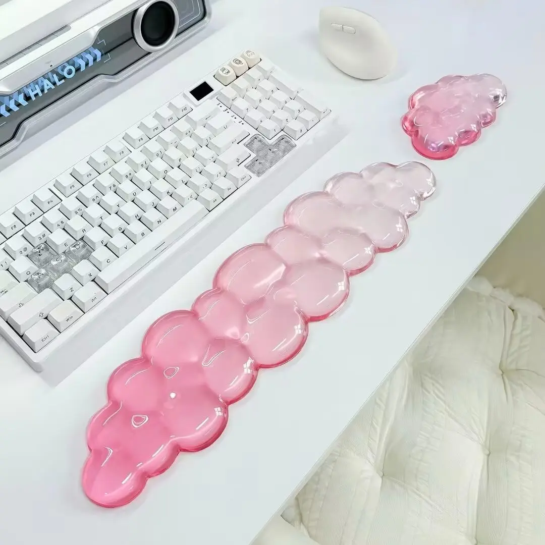Cloud Shape Keyboard Wrist Rest + Mouse Pad, Glossy Bubble Design, Soft Pressure Relief Material, Office Typing, Gaming, Desktop Accessories