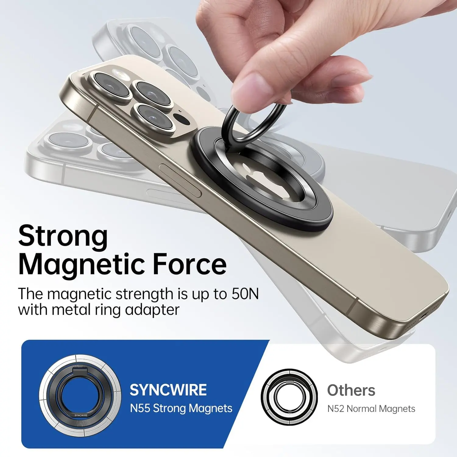 SYNCWIRE MagSafe Magnetic Mobile Phone Ring Holder, 360° Rotate Compact Finger Grip Stand Kickstand, 2-Sided Magnet Compatible with iOS iPhone Series 17 Pro Max 16 15 14 13 12 MagSafe Accessories