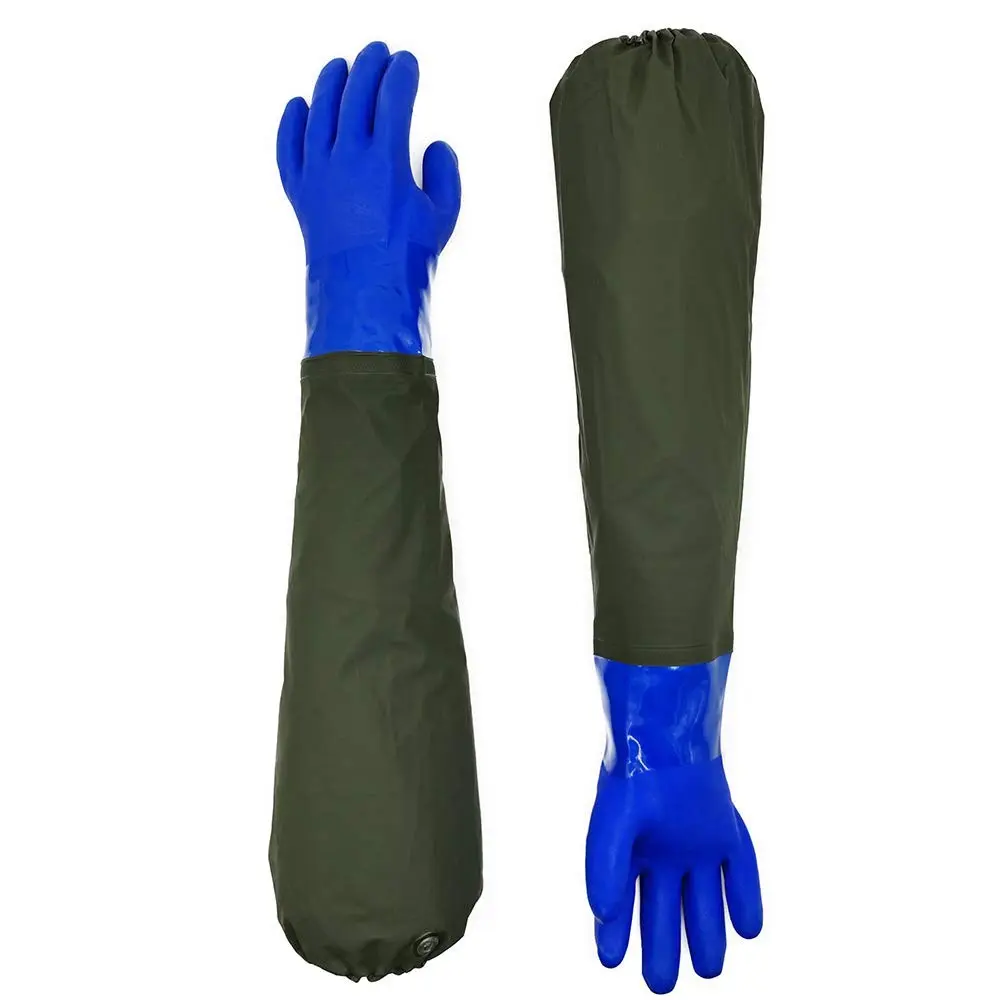 Long Waterproof Rubber Gloves, 66cm Shoulder-Length Insulating PVC-Coated, Chemical-Resistant, Reusable, for Industrial & Fishing Use