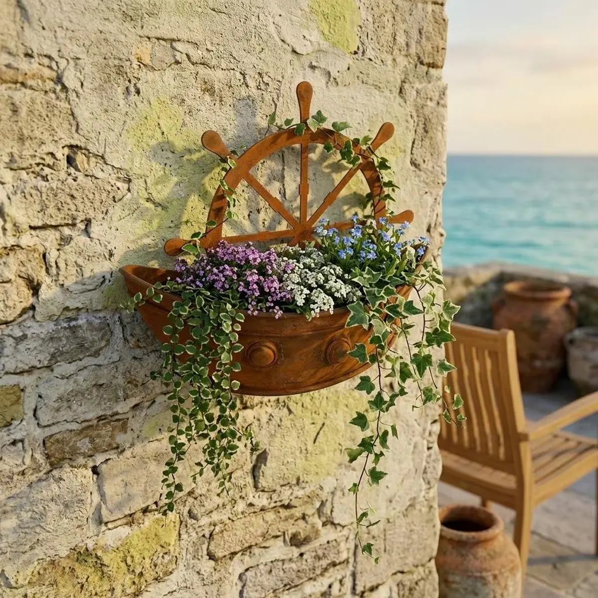 Seaside-Vacation-Style Wall-Mounted Planter, Decorative Piece for Courtyard Walls, Infuse Outdoor Space with Vibrant Plants and Flowers