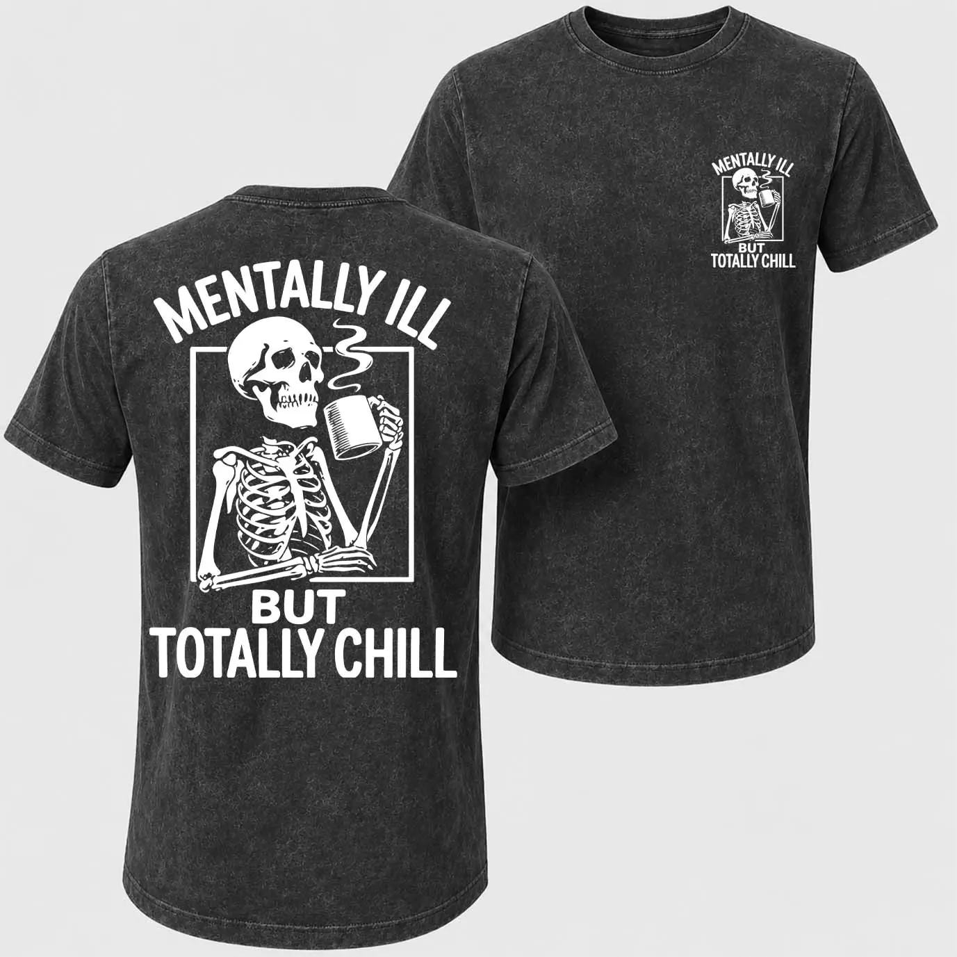 Men's Washed Cotton Mentally Ill But Totally Chill Regular Fit Letter Graphic Round Neck Tee, Casual Short Sleeve Crew Neck T-Shirt For Summer, Fashion Men's Top For Daily Wear, Crewneck Graphic Tees, Men's T Shirts